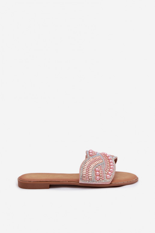 Chaussons roses décorés avec de larges talons Dovima