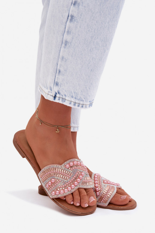 Chaussons roses décorés avec de larges talons Dovima