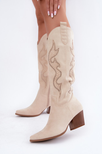 Bottes hautes de style cowboy en ivoire avec décoration sur la tige Greyla