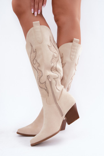 Bottes hautes de style cowboy en ivoire avec décoration sur la tige Greyla 2