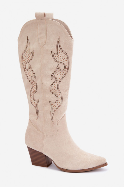 Bottes hautes de style cowboy en ivoire avec décoration sur la tige Greyla