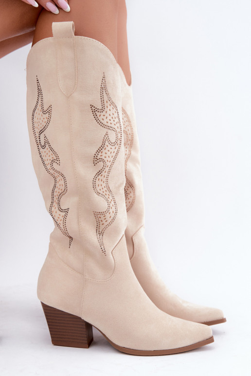 Bottes hautes de style cowboy en ivoire avec décoration sur la tige Greyla