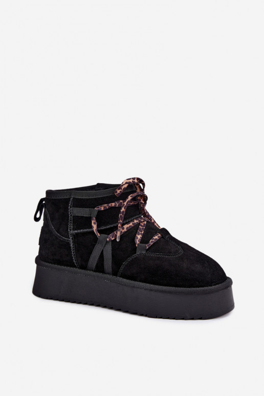 Bottes de neige en faux daim noires avec plateforme et détails élégants GOE UU2N4919