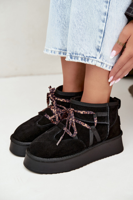 Bottes de neige en faux daim noires avec plateforme et détails élégants GOE UU2N4919