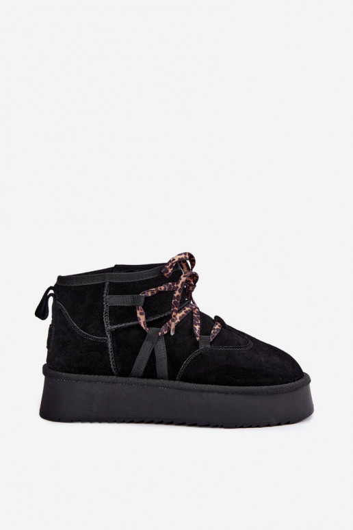 Bottes de neige en faux daim noires avec plateforme et détails élégants GOE UU2N4919