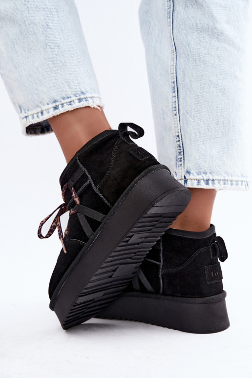 Bottes de neige en faux daim noires avec plateforme et détails élégants GOE UU2N4919