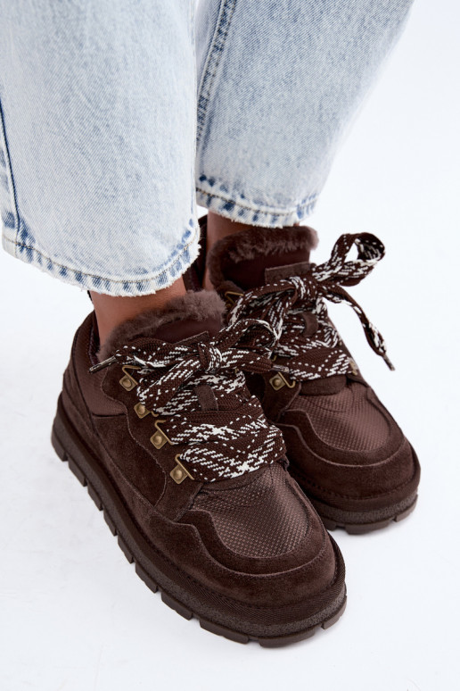 Bottes de neige avec lacets en faux daim GOE UU2N4921 CzekoladoĮe