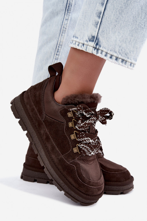 Bottes de neige avec lacets en faux daim GOE UU2N4921 CzekoladoĮe