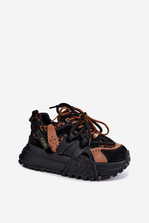 Baskets noires en faux daim avec plateforme et détails en imprimé léopard GOE UU2N4017