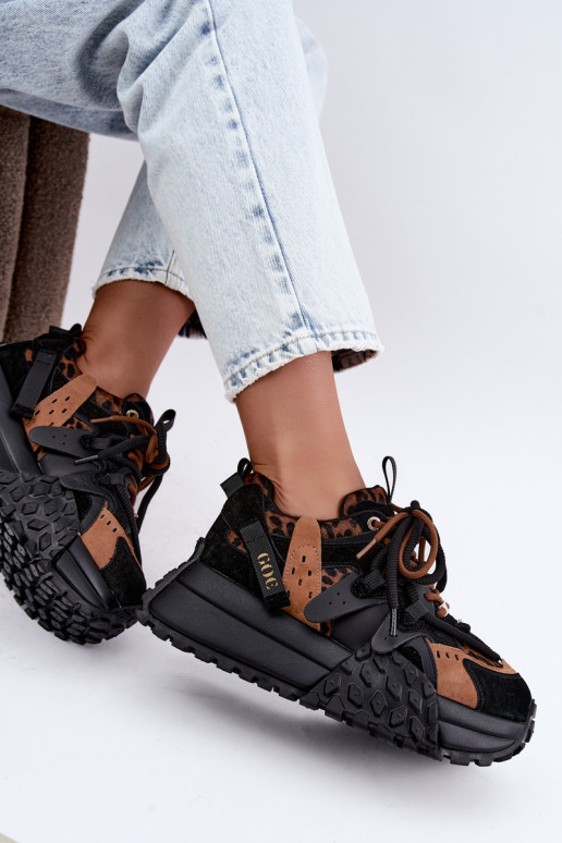 Baskets noires en faux daim avec plateforme et détails en imprimé léopard GOE UU2N4017