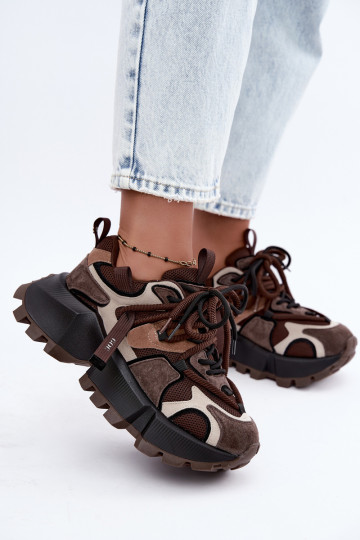 Baskets brunes en faux daim avec plateforme et lacets doubles GOE UU2N4012 2