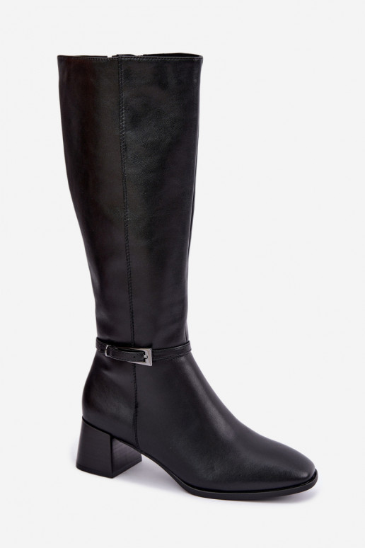 Bottes hautes noires en cuir isolées avec talons et boucles Sergio Leone KZ-31