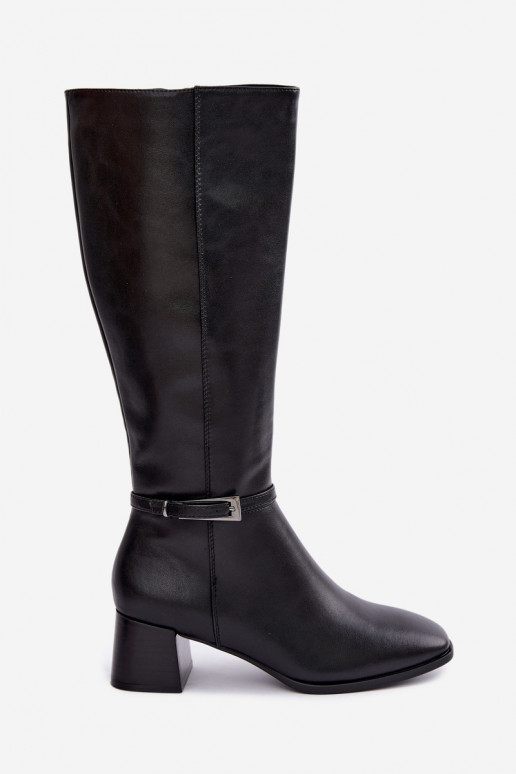 Bottes hautes noires en cuir isolées avec talons et boucles Sergio Leone KZ-31