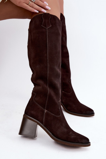 Bottes cowboy en daim synthétique à talons Vinceza 133103 chocolat