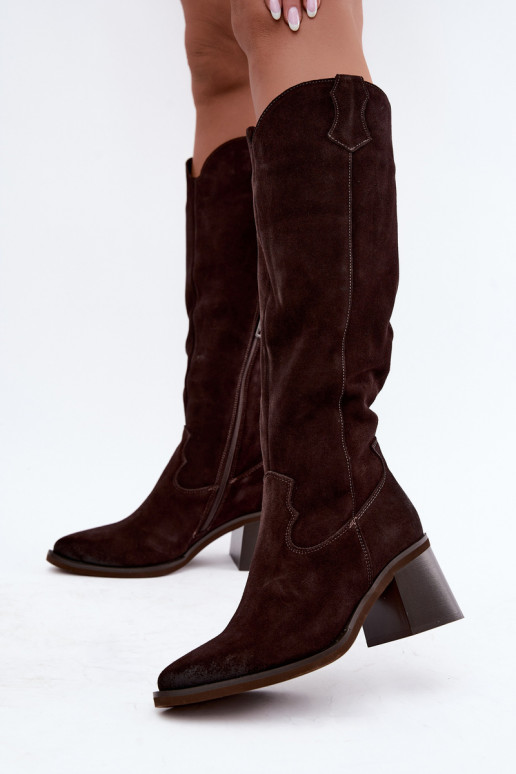 Bottes cowboy en daim synthétique à talons Vinceza 133103 chocolat