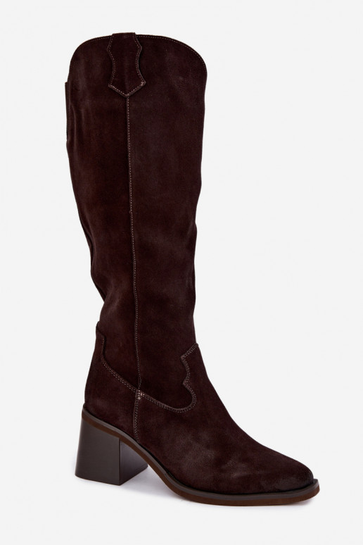 Bottes cowboy en daim synthétique à talons Vinceza 133103 chocolat
