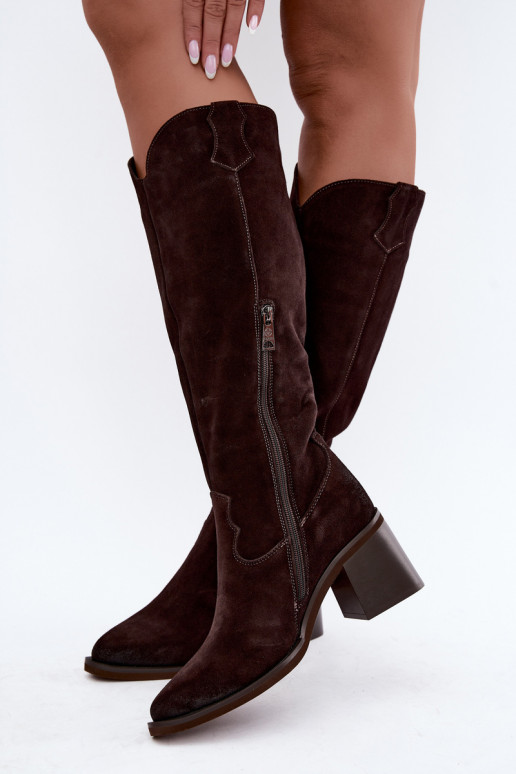 Bottes cowboy en daim synthétique à talons Vinceza 133103 chocolat