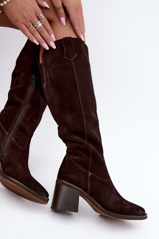 Bottes cowboy en daim synthétique à talons Vinceza 133103 chocolat