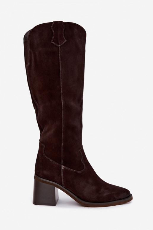 Bottes cowboy en daim synthétique à talons Vinceza 133103 chocolat