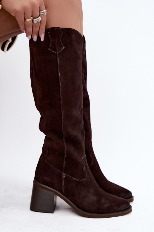Bottes cowboy en daim synthétique à talons Vinceza 133103 chocolat