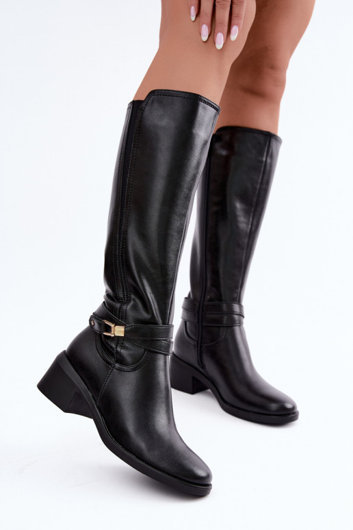 Bottes en cuir isolées avec talons décorés Sergio Leone KZ-13 noires