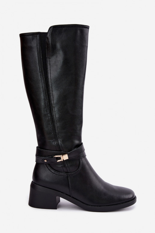 Bottes en cuir isolées avec talons décorés Sergio Leone KZ-13 noires