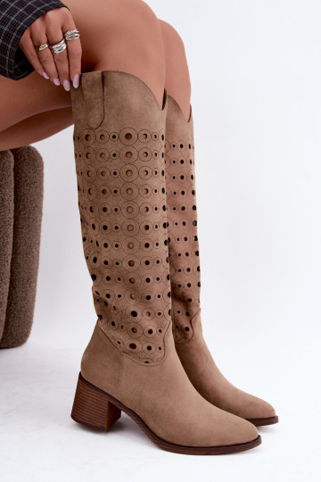 Bottes hautes avec éléments perforés Kireya marron