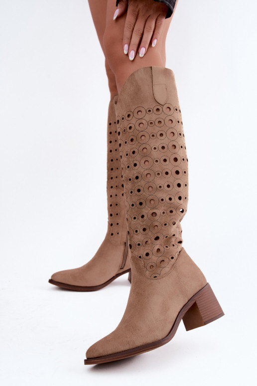 Bottes hautes avec éléments perforés Kireya marron