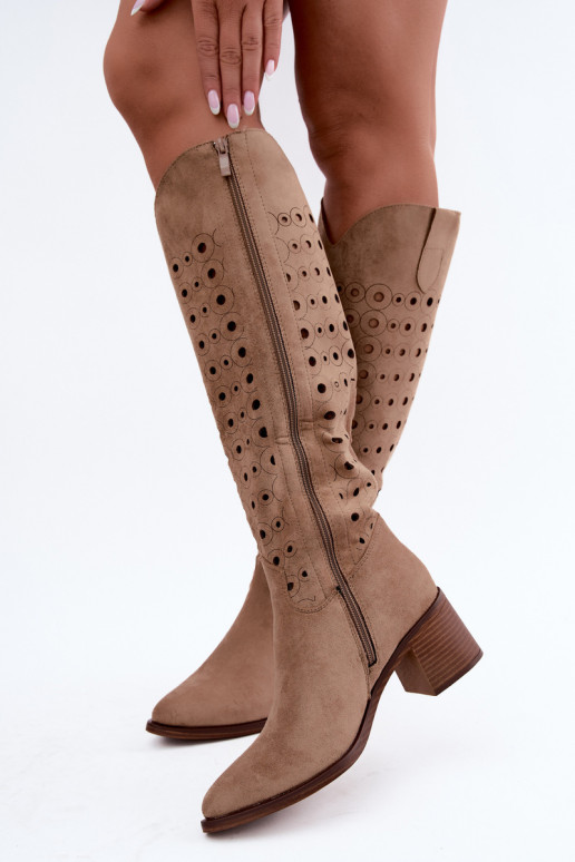 Bottes hautes avec éléments perforés Kireya marron