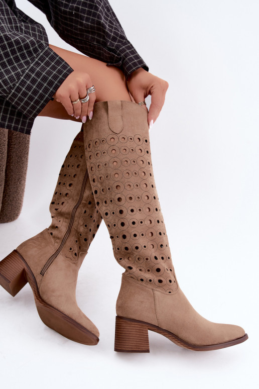 Bottes hautes avec éléments perforés Kireya marron