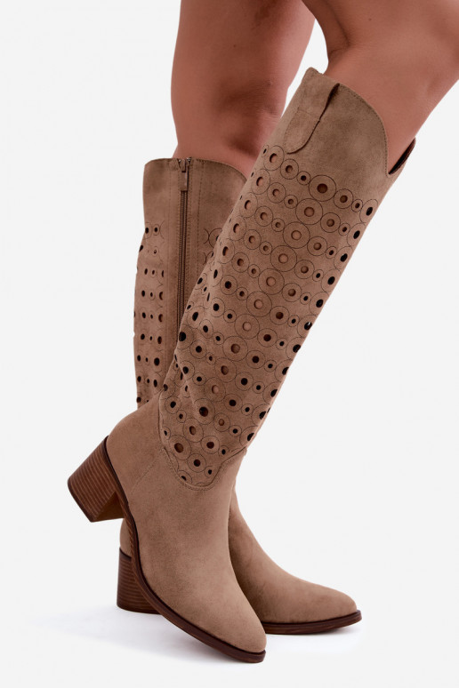 Bottes hautes avec éléments perforés Kireya marron