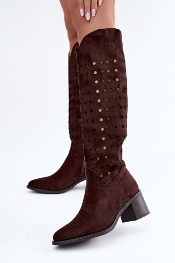 Bottes hautes avec éléments perforés Kireya chocolat 2