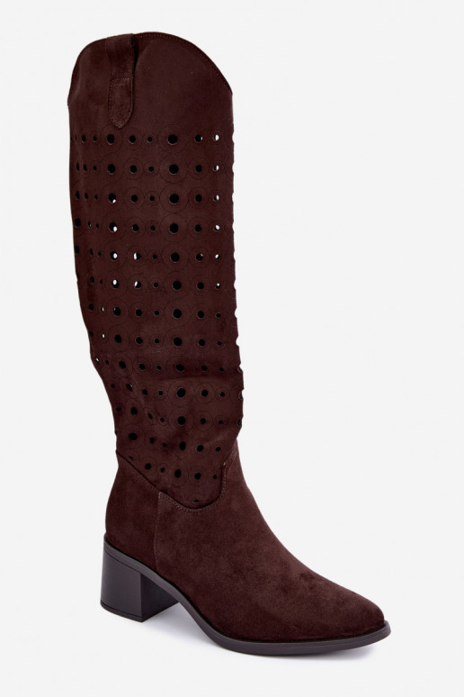 Bottes hautes avec éléments perforés Kireya chocolat