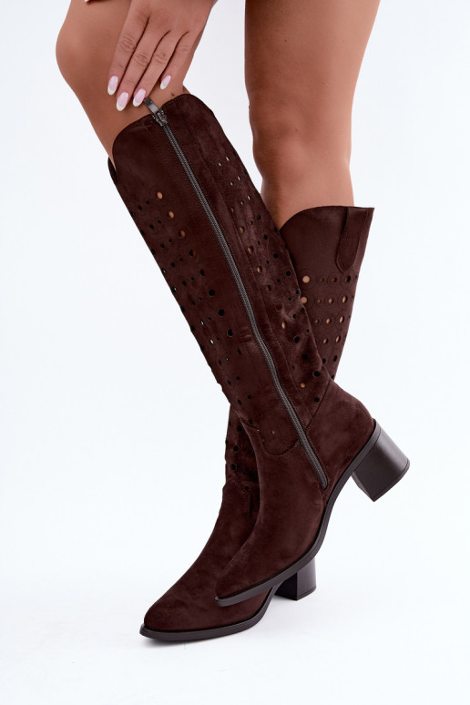 Bottes hautes avec éléments perforés Kireya chocolat