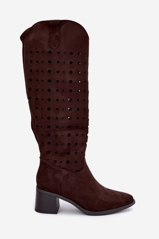 Bottes hautes avec éléments perforés Kireya chocolat