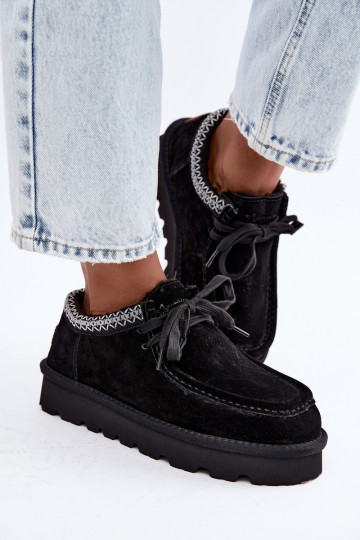 Bottes de neige en daim synthétique avec éléments brodés D7868-01 noires