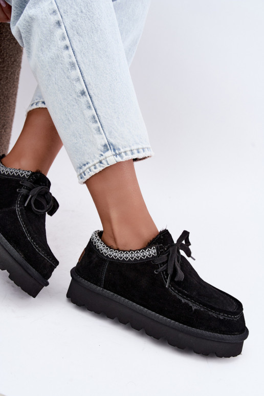 Bottes de neige en daim synthétique avec éléments brodés D7868-01 noires