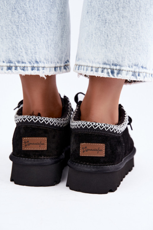 Bottes de neige en daim synthétique avec éléments brodés D7868-01 noires