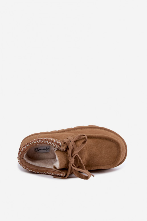 Bottes de neige en daim synthétique avec éléments brodés D7868-29 marron