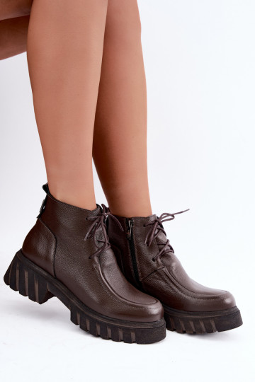 Bottines en cuir isolées avec détails élégants Zazoo 60594 chocolat