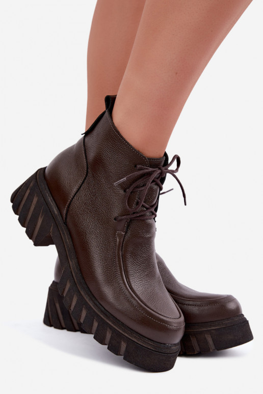 Bottines en cuir isolées avec détails élégants Zazoo 60594 chocolat