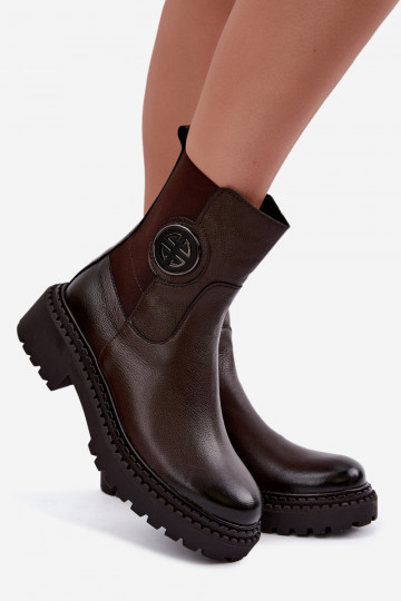 Bottines en cuir isolées avec détails élégants Zazoo 60578 chocolat