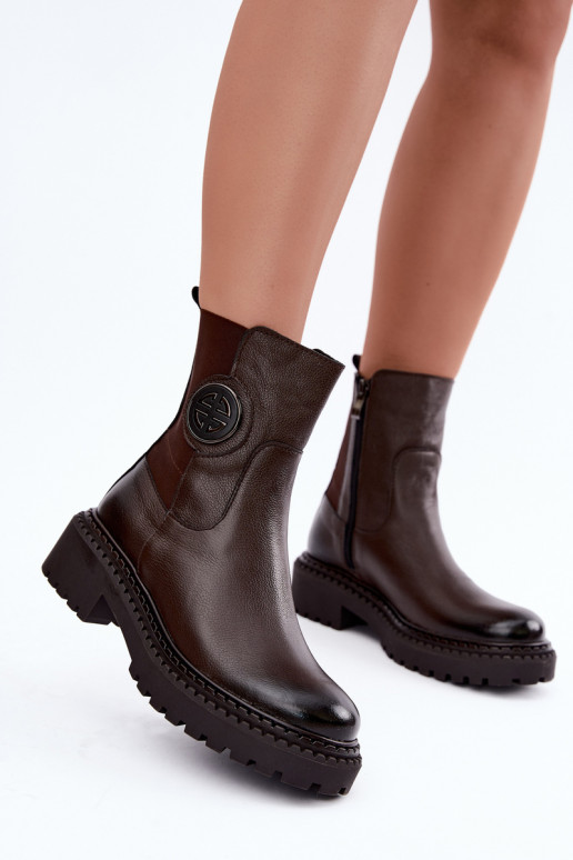 Bottines en cuir isolées avec détails élégants Zazoo 60578 chocolat