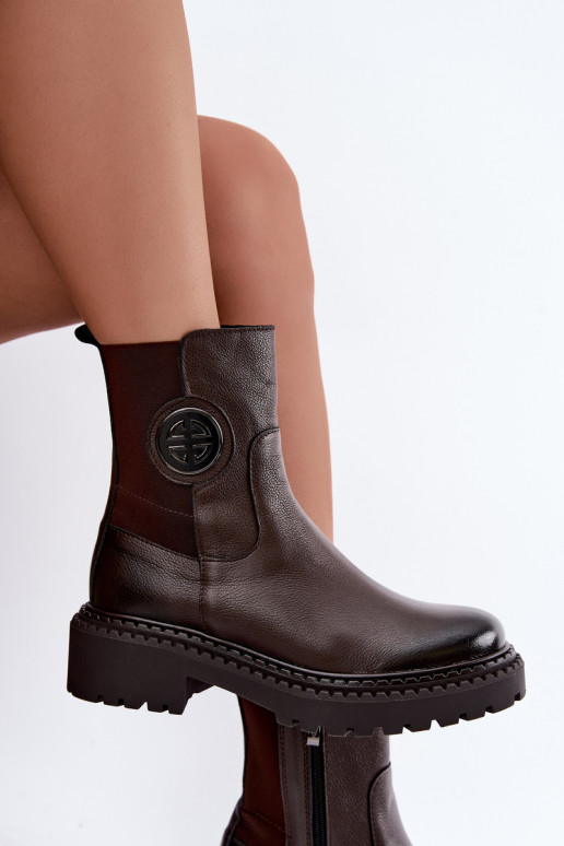 Bottines en cuir isolées avec détails élégants Zazoo 60578 chocolat