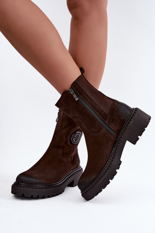 Bottines en daim isolées avec détails élégants Zazoo 60578 chocolat