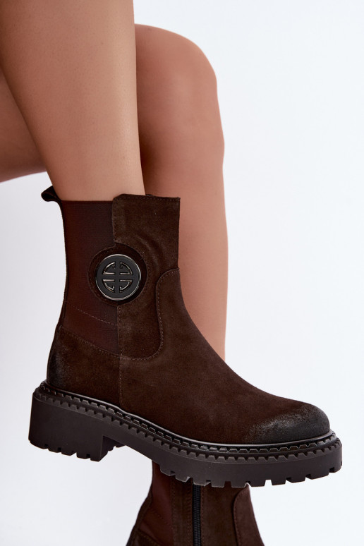 Bottines en daim isolées avec détails élégants Zazoo 60578 chocolat