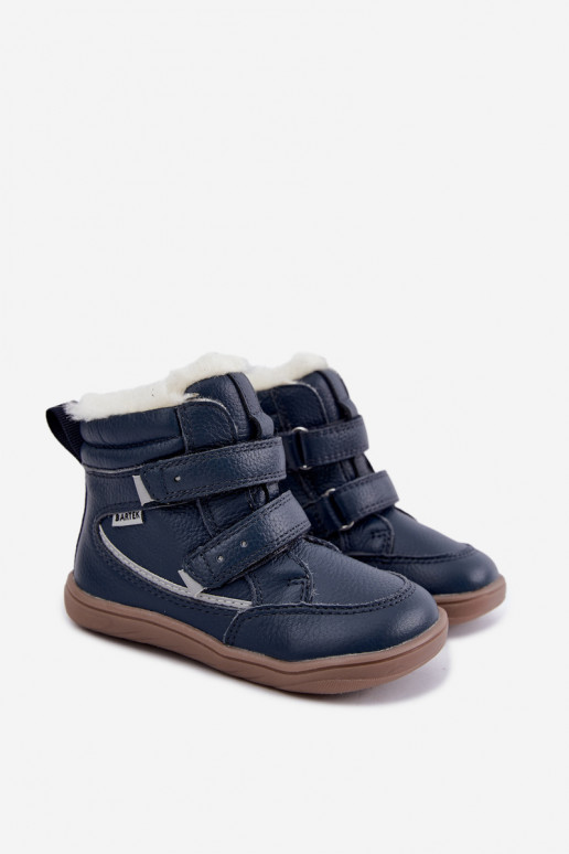 Bottes de neige en cuir pour enfants Barefoot Bartek 8401456 bleu foncé