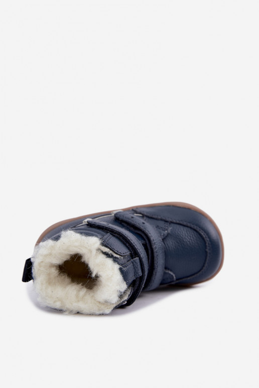 Bottes de neige en cuir pour enfants Barefoot Bartek 8401456 bleu foncé