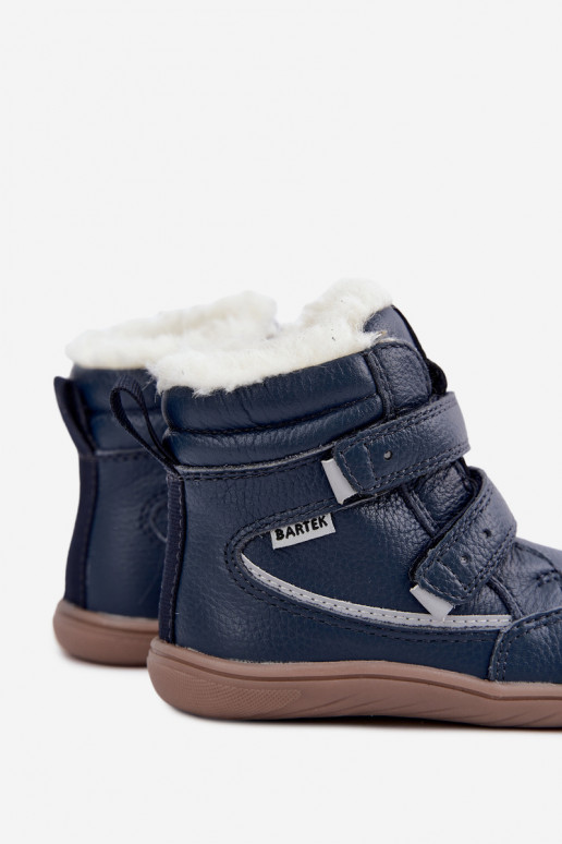 Bottes de neige en cuir pour enfants Barefoot Bartek 8401456 bleu foncé