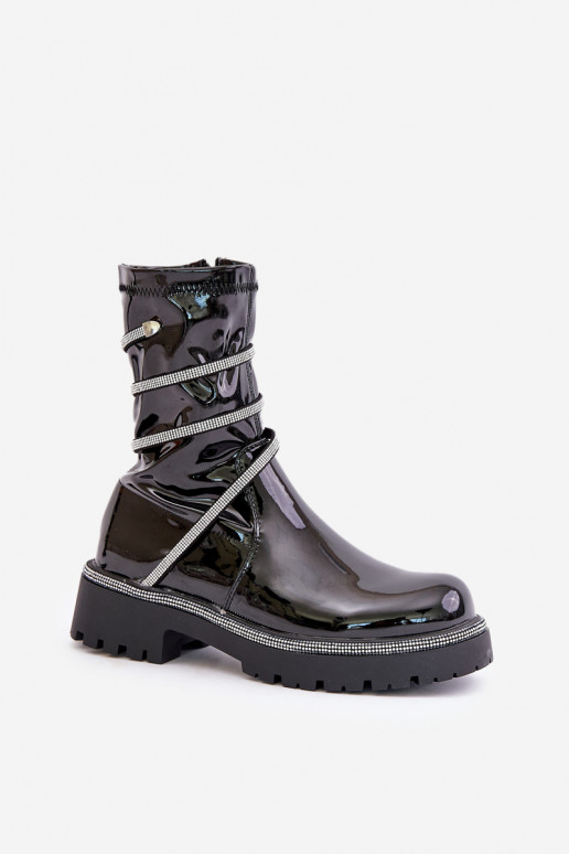 Bottines vernies avec décoration en noir Kikizelle
